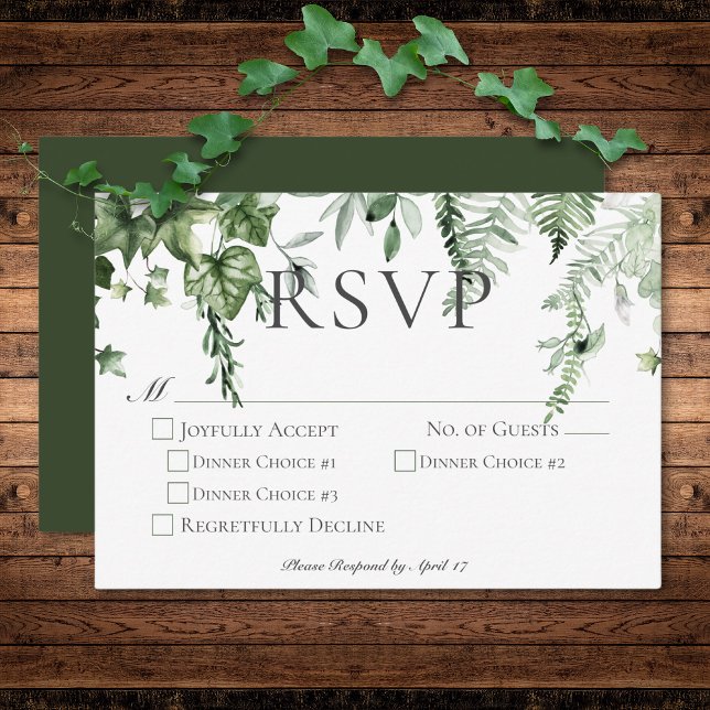 Rustikales Hochzeitsessen im Grünen RSVP Karte (Rustic Ivy & Sage Greenery Green Wedding Dinner RSVP Card)