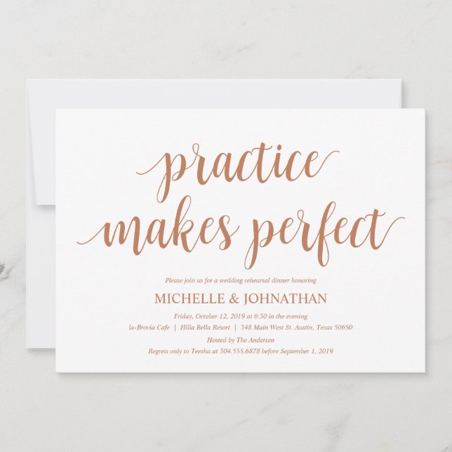 Rustikales Hochzeitsessen, Probe, moderne Kupfer Einladung (Vorderseite)