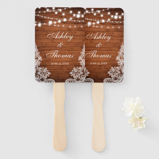 Rustikales Hochzeitsholz Fächer (Vorne und Hinten)