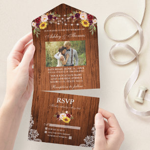 Rustikales Hochzeitsholz-Foto All In One Einladung