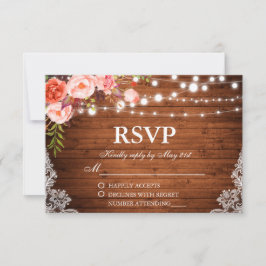Rustikales Hochzeitsholz Korallenleuchten Spitzen RSVP Karte