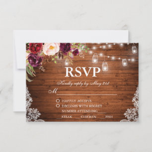 Rustikales Hochzeitsholz Lights Lace Jars Floral U RSVP Karte