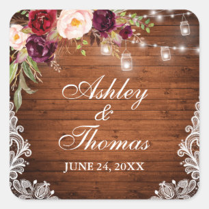 Rustikales Hochzeitsholz Quadratischer Aufkleber