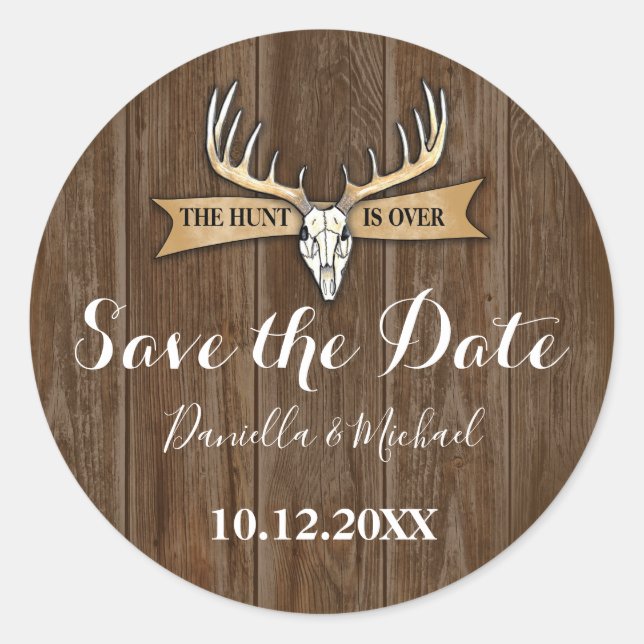 Rustikales Hochzeitsholz Save the Date Vintag Runder Aufkleber (Vorderseite)