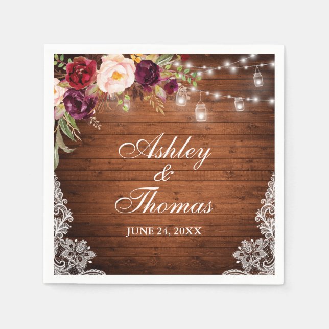 Rustikales Hochzeitsholz Serviette (Vorderseite)