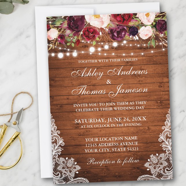 Rustikales Hochzeitsholzholz Einladung (Customize to add more text or photos to back of card.)