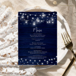 Rustikales Hochzeitsmenü der Navy Wood Mason Jars Menükarte