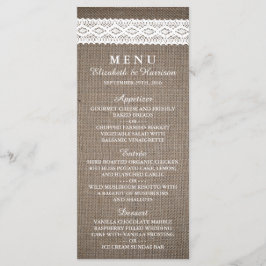 Rustikales Hochzeitsmenü mit Vintagem Weißer Lauf Menükarte