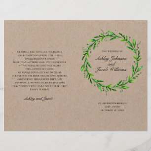 Rustikales Hochzeitsprogramm. Country grün botanis