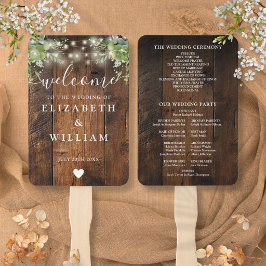Rustikales Hochzeitsprogramm für die grünen Lichte Fächer