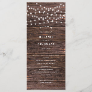 Rustikales Hochzeitsprogramm für dunkles Holz und  Programm