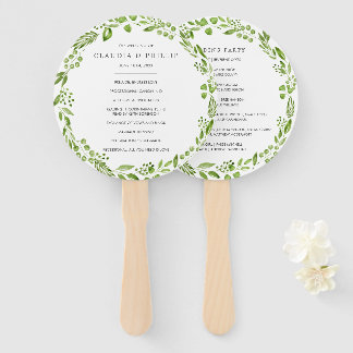 Rustikales Hochzeitsprogramm für grüne Olive Wreat Fächer