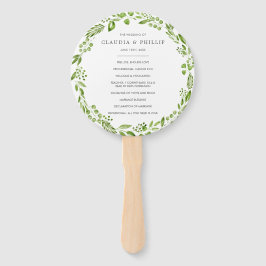 Rustikales Hochzeitsprogramm für grüne Olive Wreat Fächer