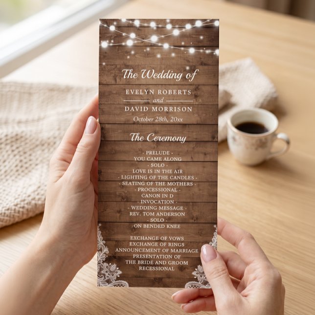 Rustikales Hochzeitsprogramm für Holz Twinkle Ligh Programm (Von Creator hochgeladen)