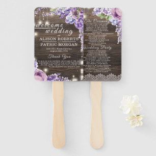 Rustikales Hochzeitsprogramm für Holzschnitzereien Fächer