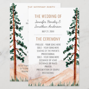 Rustikales Hochzeitsprogramm für Pinienbäume