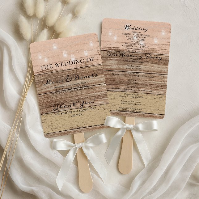 Rustikales Hochzeitsprogramm für Rosa Holz und Lat Fächer (Von Creator hochgeladen)