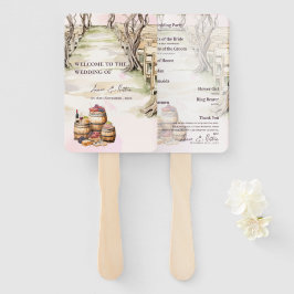 Rustikales Hochzeitsprogramm für Weinkeller mit We Fächer