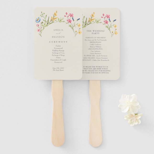 Rustikales Hochzeitsprogramm für Wildblume Handfan Fächer (Vorne und Hinten)