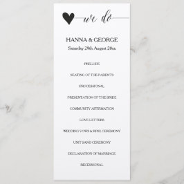 Rustikales Hochzeitsprogramm Herz-Kalligrafie Programm