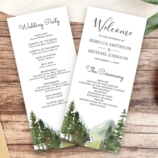 Rustikales Hochzeitsprogramm mit Bergwald Bäumen (Von Creator hochgeladen)