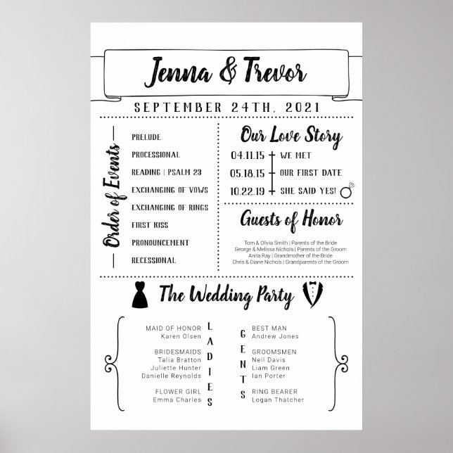Rustikales Hochzeitsprogramm mit Icons Poster (Vorne)