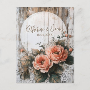 Rustikales Hochzeitsschild mit benutzerdefinierten Postkarte
