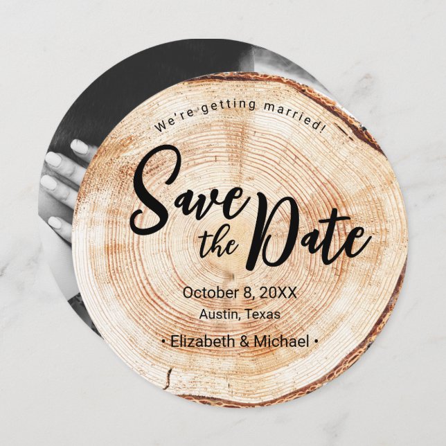 Rustikales Hochzeitsstich-Verlobung-Foto Einladung (Vorne/Hinten)