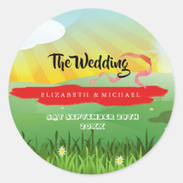 Rustikales Hochzeitstag Modernes Blumenfestival Runder Aufkleber
