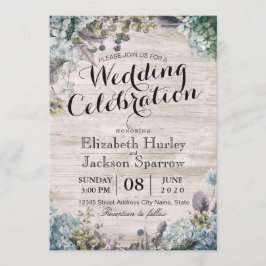 Rustikales Hochzeitwasser Botanisches Flair & Holz Einladung
