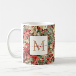 Rustikales Holiday Poinsettia Weihnachtsmonogramm Kaffeetasse