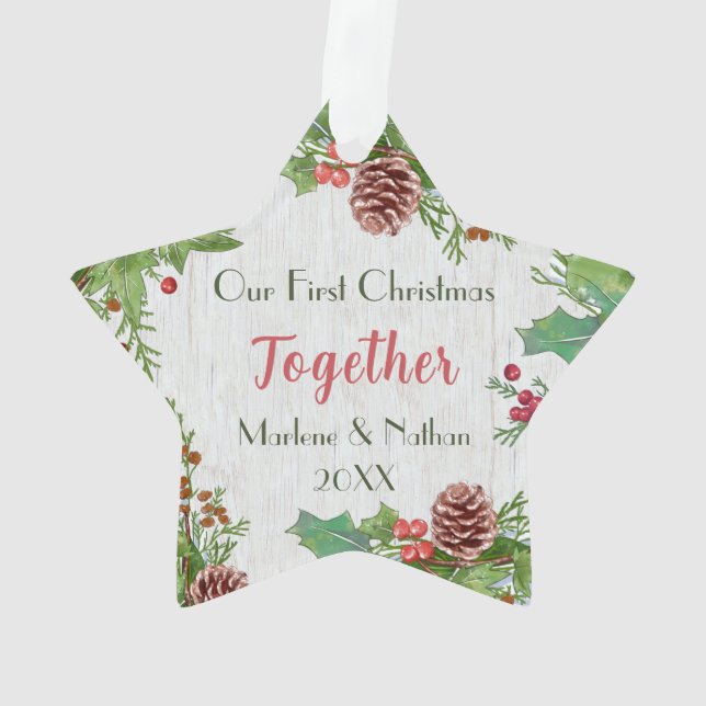 Rustikales Holly Pine Zusammen zweiseitiges Foto Ornament (Rückseite)