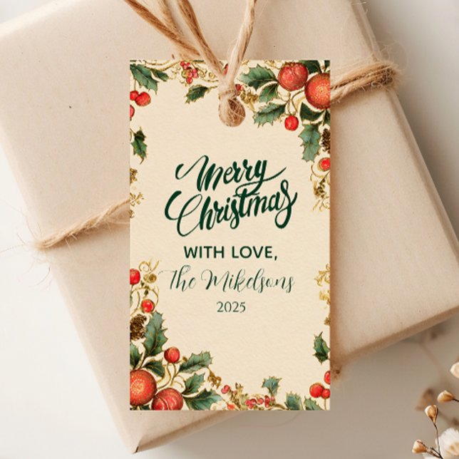 Rustikales Holly Pomegranate Weihnachtsgebäck Part Geschenkanhänger (Von Creator hochgeladen)