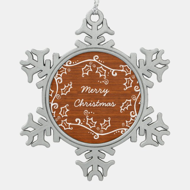 Rustikales Holly Snowflake Ornament (Vorderseite)