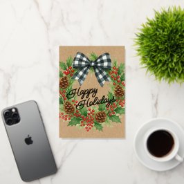 Rustikales Holly Wreath White Black Checkered Bow 