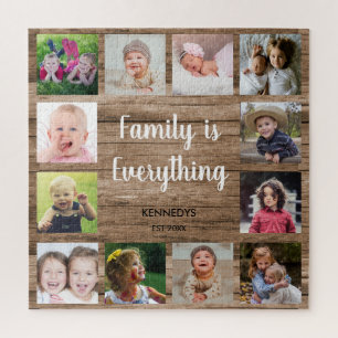 Rustikales Holz-12-Fotolage-Familie Puzzle