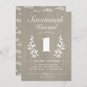 Rustikales Holz 1. Geburtstag Party Einladung