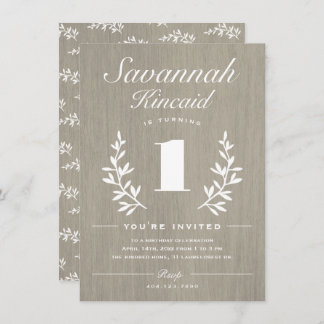 Rustikales Holz 1. Geburtstag Party Einladung