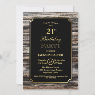 Rustikales Holz 21. Geburtstag Party Einladung