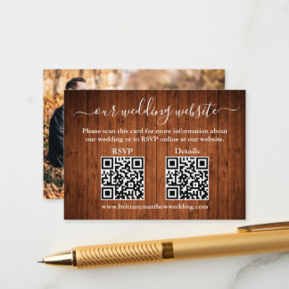 Rustikales Holz 2 QR Foto Hochzeit RSVP Details Begleitkarte