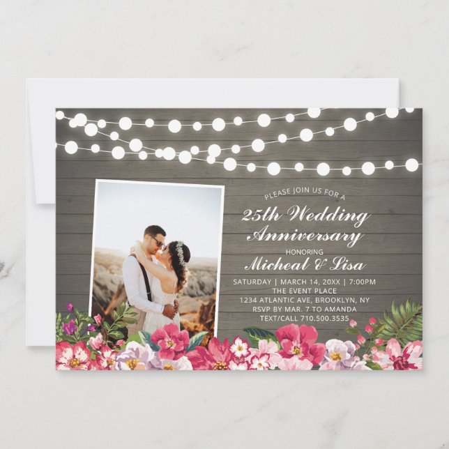 Rustikales Holz 40. Foto Hochzeitstag Einladung (Vorderseite)