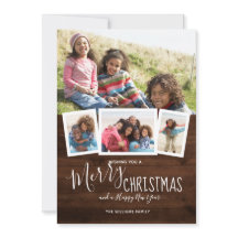 Rustikales Holz 4 Foto Collage Frohe Weihnachten