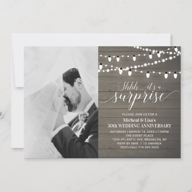 Rustikales Holz 50. Foto Hochzeitstag Einladung (Vorderseite)