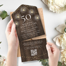 Rustikales Holz 50. Hochzeitstag All In One Einladung