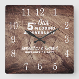 Rustikales Holz 5. Hochzeitstag Personalisiert Quadratische Wanduhr