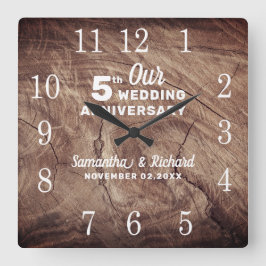 Rustikales Holz 5. Hochzeitstag Personalisiert Quadratische Wanduhr