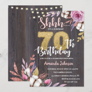 Rustikales Holz 70. Überraschung Geburtstag Einlad Einladung