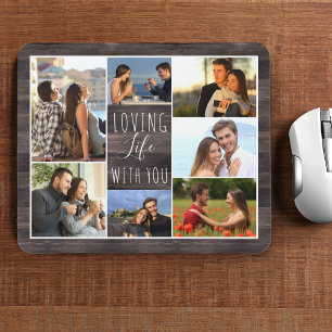 Rustikales Holz 7 Foto-Collage Das Leben mit dir Mousepad