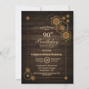 Rustikales Holz 90. Geburtstag Abendessen Party Einladung