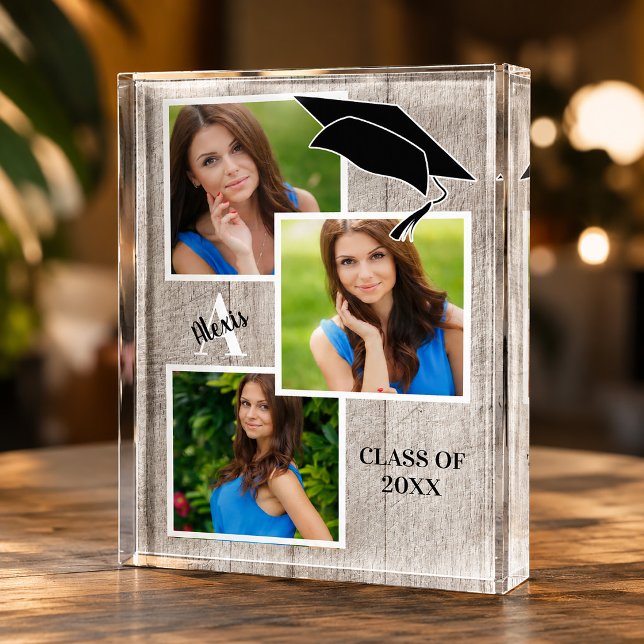 Rustikales Holz als Portrait Fotoblock (Graduation 3-photo acrylic photo block)
